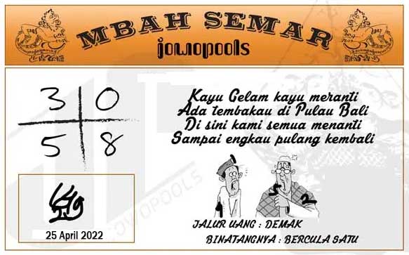Syair Sgp Mbah Semar Senin 25 April 2022